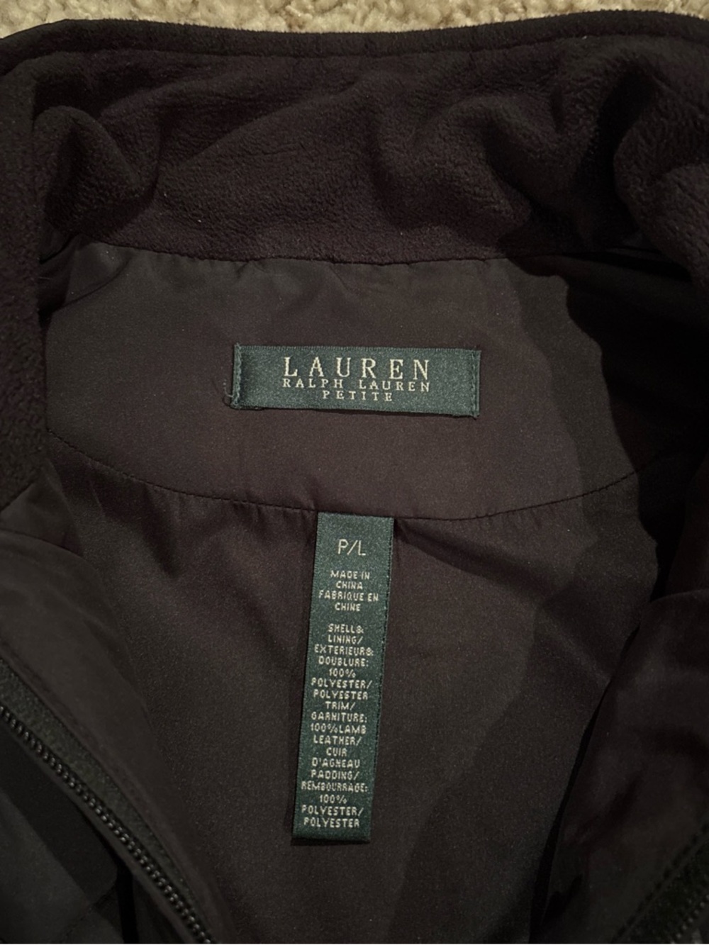 Lauren Ralph Lauren Petite Quilted Faux Leather Shoulder Collared Jacket Size PL - Picture 2 of 9